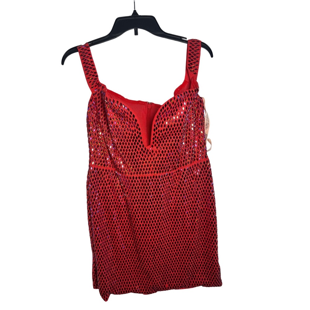 Oh Polly Red Embellished Mini Dress Off Shoulder Plunge Neck Bodycon US 10 NEW - Picture 3 of 10